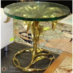 METAL GOLD TONE FLOWERED END TABLE WITH 3/4"
