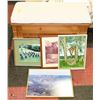 Image 1 : PINE BENCH WITH 4 ASSORTED ESTATE PICTURES