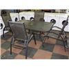 Image 1 : RECTANGLE PATIO TABLE AND 4 DELUXE FOLDING CHAIRS