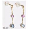 Image 2 : 14K YELLOW GOLD SAPPHIRE DROP EARRINGS