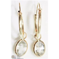 14K YELLOW GOLD WHITE SAPPHIRE HOOP EARRINGS
