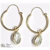 Image 2 : 14K YELLOW GOLD WHITE SAPPHIRE HOOP EARRINGS