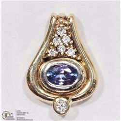 14K YELLOW GOLD TANZANITE & DIAMOND PENDANT