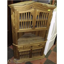 VINTAGE SOLID PINE CORNER ARMOIRE CABINET WITH