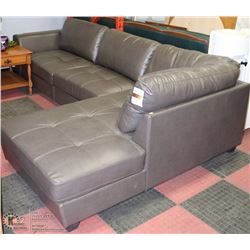 NEW GREY LEATHERETTE L SHAPE CHAISE LOUNGE
