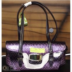 PURPLE SNAKESKIN STYLE HANDBAG WITH BUCKLE CLOSURE
