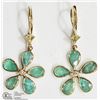 Image 1 : 14K YELLOW GOLD EMERALD & DIAMOND FLOWER EARRINGS