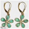 Image 2 : 14K YELLOW GOLD EMERALD & DIAMOND FLOWER EARRINGS