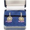 Image 2 : 14K YELLOW GOLD PINK SAPPHIRE FILIGREE EARRINGS