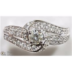 10K WHITE GOLD DIAMOND HALO SWIRL RING