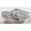 Image 1 : 10K WHITE GOLD DIAMOND HALO SWIRL RING