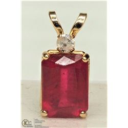 10K YELLOW GOLD RUBY & DIAMOND PENDANT