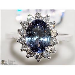 14K WHITE GOLD TANZANITE & DIAMOND HALO RING