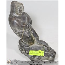 VINTAGE ESKIMO ART INUIT CAST HUNTER SCULPTURE