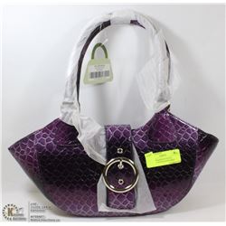 PURPLE SNAKESKIN STYLE HANDBAG WITH ADJUSTABLE