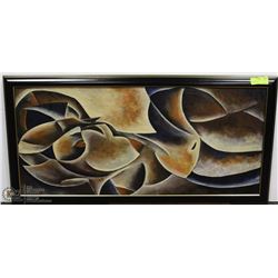 FRAMED OIL ON CANVAS ABSTRACT PAINTING 40"X20"