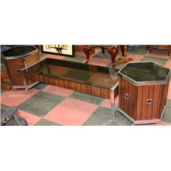 ESTATE METAL AND GLASS 3 PC COFFEE TABLE SET