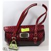 Image 1 : RED SNAKESKIN STYLE HANDBAG WITH FRONT CLOSE  BUCK