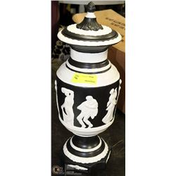 BLACK AND WHITE CAMEO STYLE VASE W LID