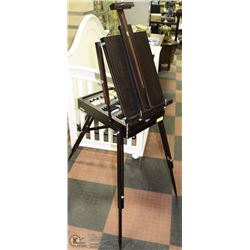PORTABLE ART EASEL WITH BRUSH SET & SOME PAINTS
