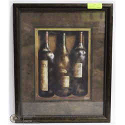 3 BOTTLES OF WINE MATTED FRAMED PICTURE