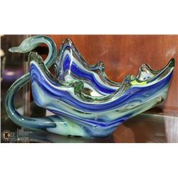 BLUE ART SWAN GLASS DISH