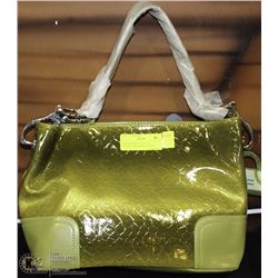 GREEN SNAKESKIN STYLE HANDBAG WITH SIDE CLASPS