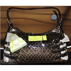 BROWN SNAKESKIN STYLE HANDBAG WITH SHOULDER STRAP
