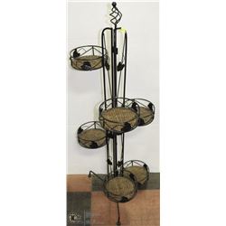 BLACK METAL & WICKER 5 TIER PLANT STAND -