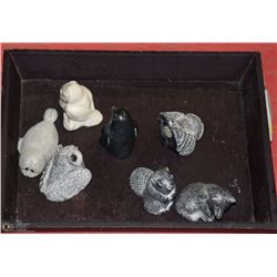 LOT OF 5 WOLF ORIGINAL CARVING ORNAMENTS, 1 RANKIN