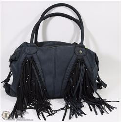 BLUE FRINGED SUEDE LIKE PURSE