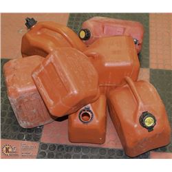 LOT OF 7 GAS CANS   MOST HAVE LIDS