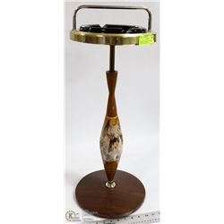VINTAGE ASHTRAY STAND WITH DARK AMBER GLASS