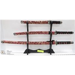 3PC SAMURAI SWORDS ON STAND