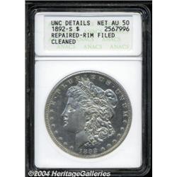 1892-S $1--Repaired, Rim Filed, Cleaned--ANACS. Unc Details, Net AU50.