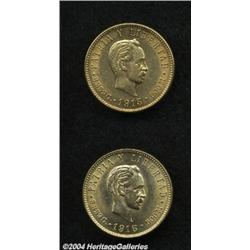 Republic. Gold 5 Pesos 1915 and 1916,