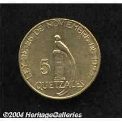Republic. Gold 5 Quetzales 1926,