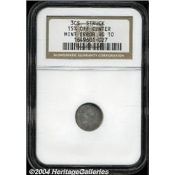 18?? 3CS Type Two Three Cent Silver--Struck 15% Off Center--VG10 NGC.