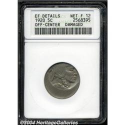 1920 5C Nickel--Off Center, Damaged--ANACS. XF Details, Net Fine 12.
