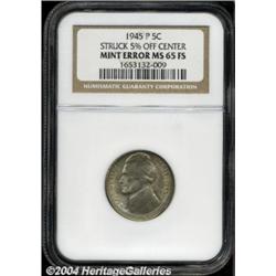 1945-P 5C Nickel--Struck 5% Off Center--MS65 Full Steps NGC.