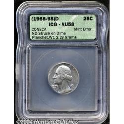 19??-D 25C Washington Quarter--Struck on Dime Planchet--AU58 ICG.