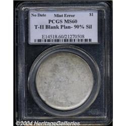 Undated $1 Type Two Blank Dollar Planchet--90% Silver--MS60 PCGS.