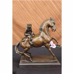 15" French Bronze Eximous Monkey Sit Horse Statue