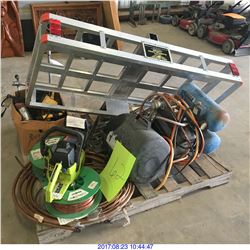 CHAIN SAW, CUTTERS, AIR TANK, COMPRESSOR, HITCH BASKET AND MORE MISC ITEMS