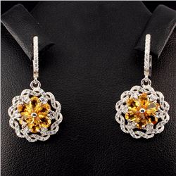 Natural Brazilian Citrine Flwower 33 Carats  Earrings