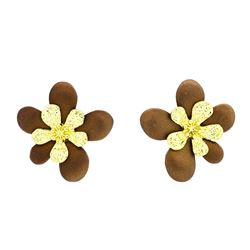 Flower Hand Painted Earrings - Gold Plated