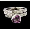 Image 2 : Pink Sapphire and Diamond Ring - 18KT White Gold