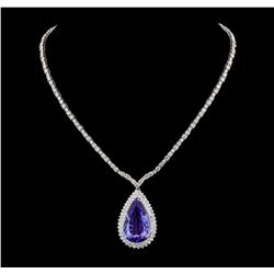 GIA Cert 35.68 ctw Tanzanite and Diamond Necklace - 14-18KT White Gold