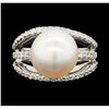 Image 2 : Pearl and Diamond Ring - 18KT White Gold