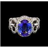 Image 2 : 3.80 ctw Tanzanite and Diamond Ring - 14KT White Gold